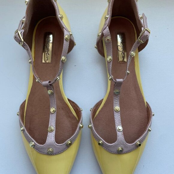 Halogen Yellow Studded T-Strap Pointed Toe Flats – Size 8 - Picture 2 of 4